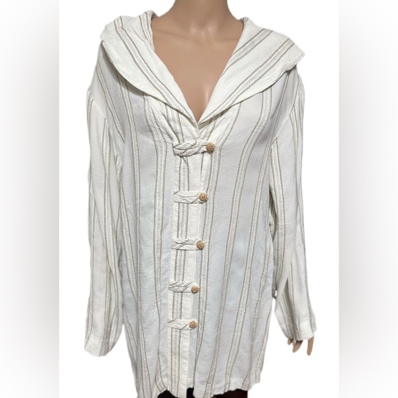 Sue Wong Tops - Sue Wong Stripped Hooded Womems Shirt Size M Medium Black Ivory